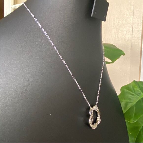 Silver Double Heart Necklace Made w/ Swarovski Crystal - Picture 9 of 9